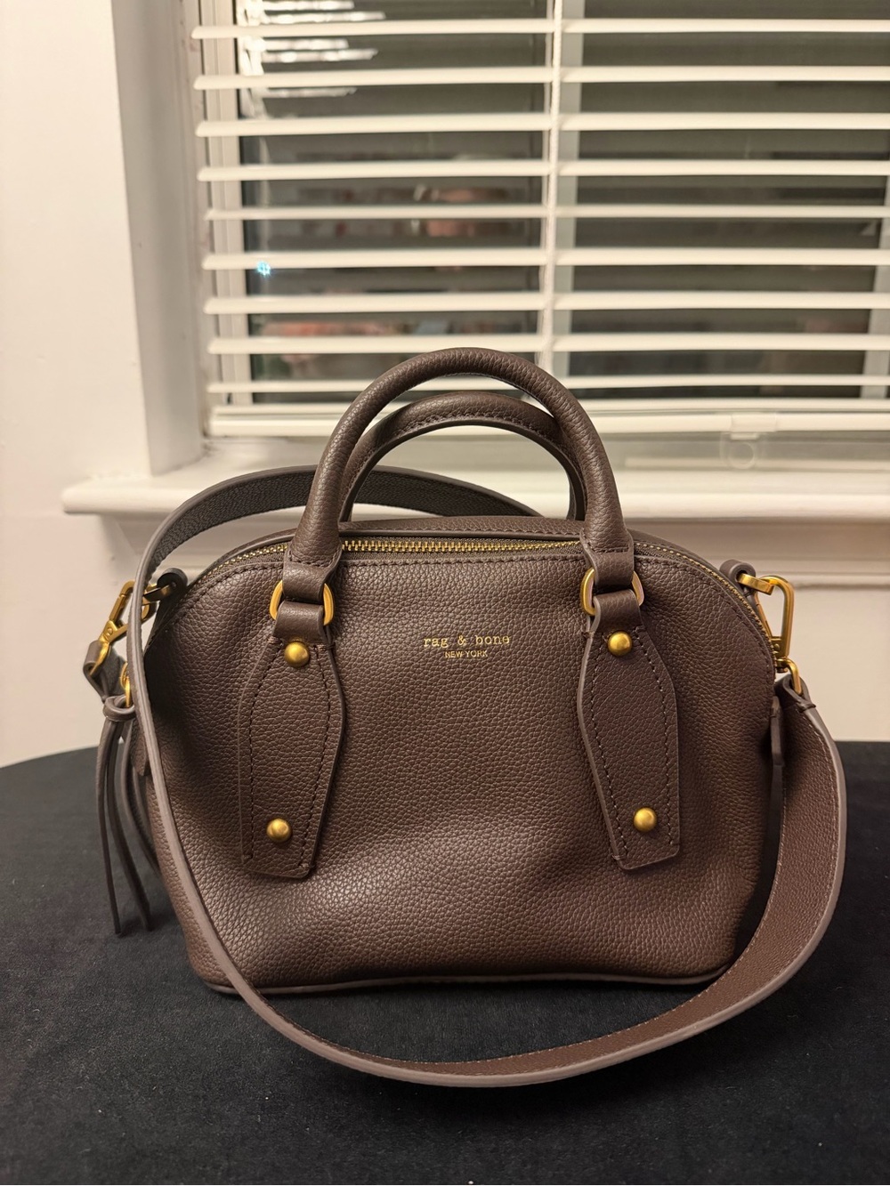 rag & bone Brown Pebbled Leather Satchel with Gold Hardware